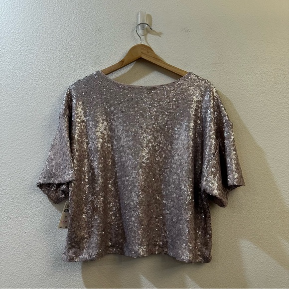 Anthropologie by Anthropologie Sequin Cropped Tee Grey Size XL - Picture 8 of 11